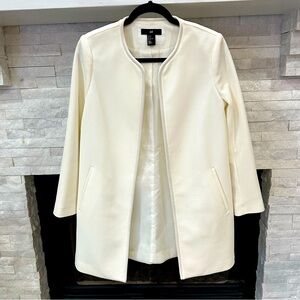 H&M Ivory Solid Long Open Front Midi Duster Jacket